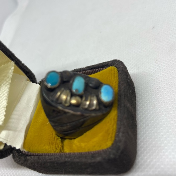 Panetta Vintage Navajo Turquoise Mixed Metal Ring, Sz 11 Native American Silver - Picture 5 of 9